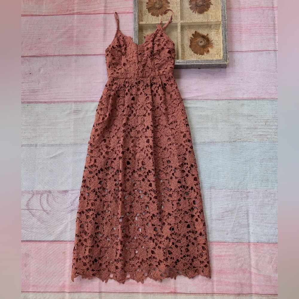 Astr‎ the Label Dark Pink Lace A-line Midi Dress XS Wedding Cocktail Formal
